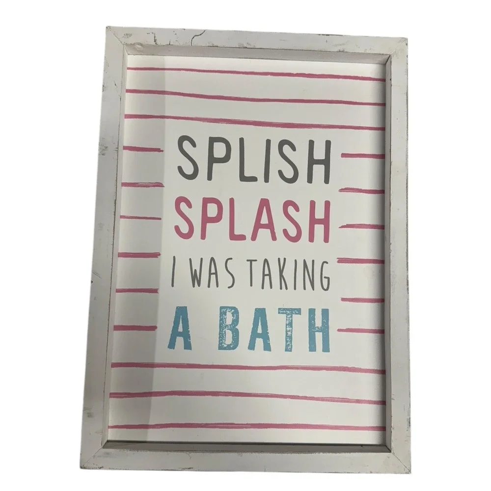 Splish Splash Bathroom Wall Decor Sign - Farmhouse Style - Pink‎ Gray Blue WP72Q